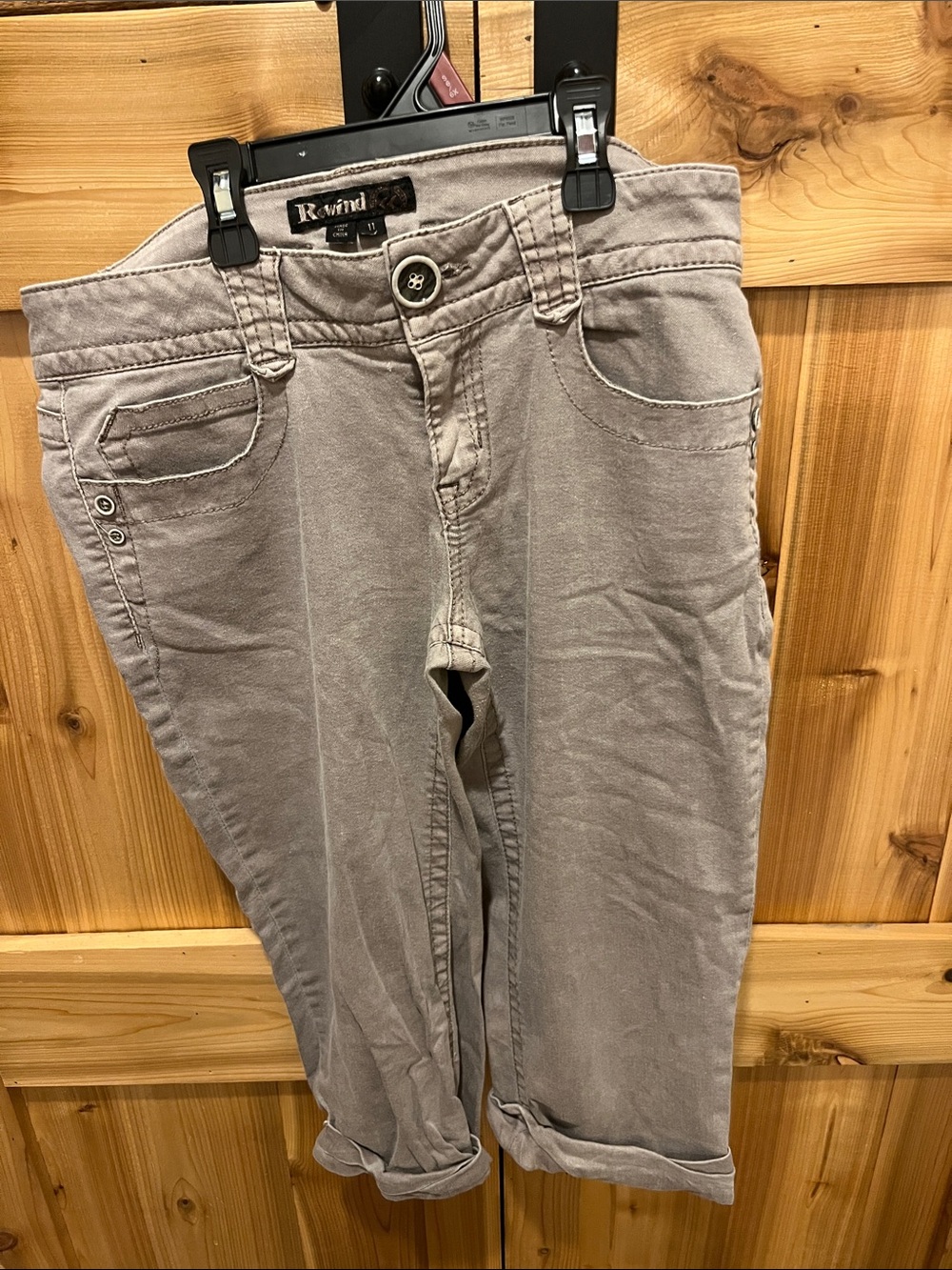 Rewind Women's Taupe Boyfriend Jeans - Rolled Crop